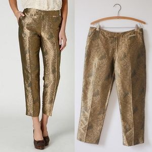 Gold Anthropologie Gilded Jacquard Pants